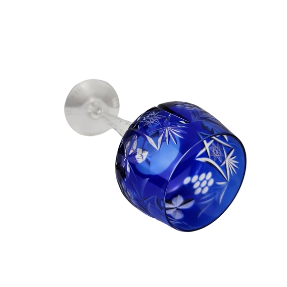 Imperial Crystal Cobalt Blue Hock Wine Traube Cut Glass - Picture 2 of 3